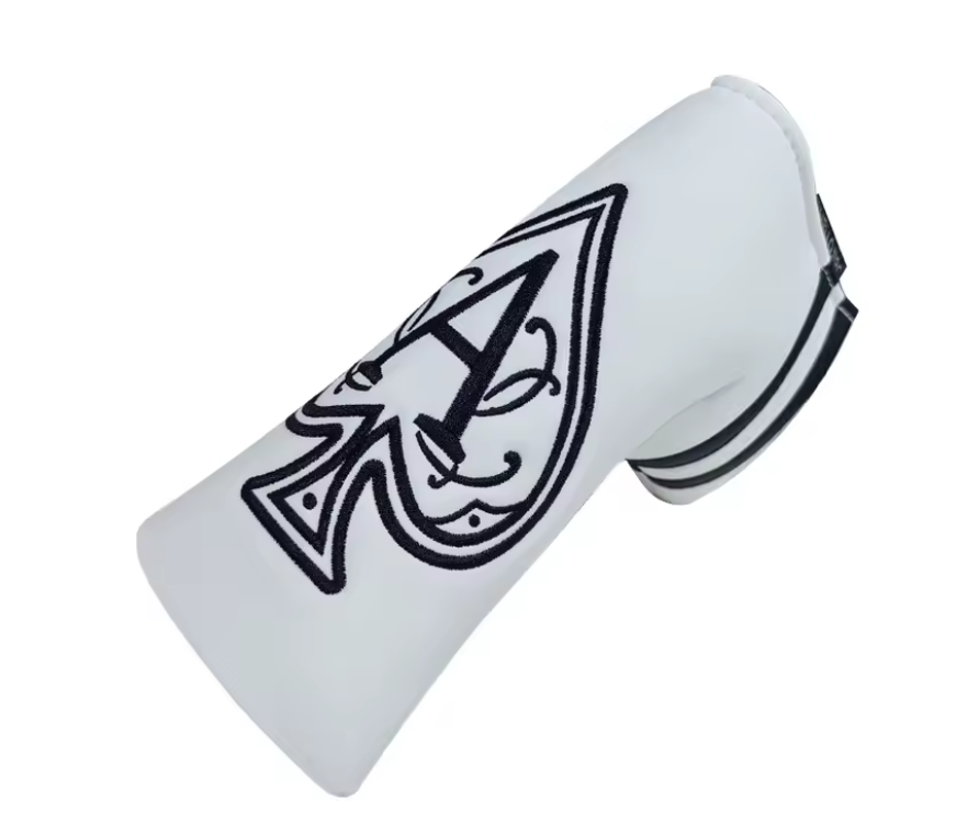 Vit Golf Blade Putter Cover – Spaderbroderi i Vattentätt PU-läder med Mjuk Plyschinsida